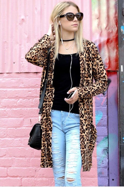 PREORDER Long Sleeved Front Pocket Animal Print Cardigan